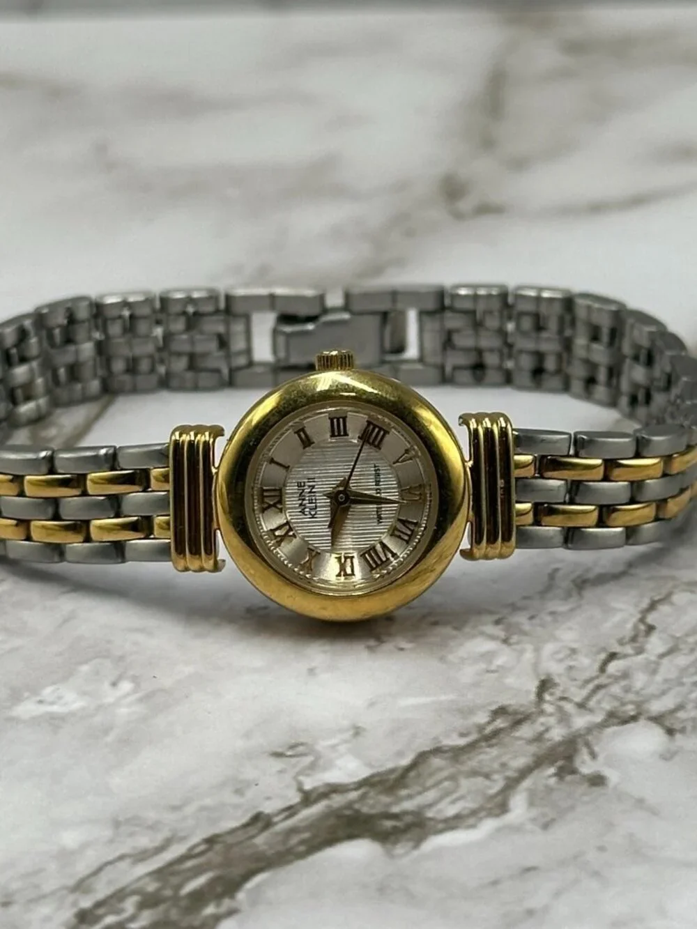 3/$30 Anne Klein Watch Women Silver Gold Two Tone Roman Numeral Dial Works 6.75